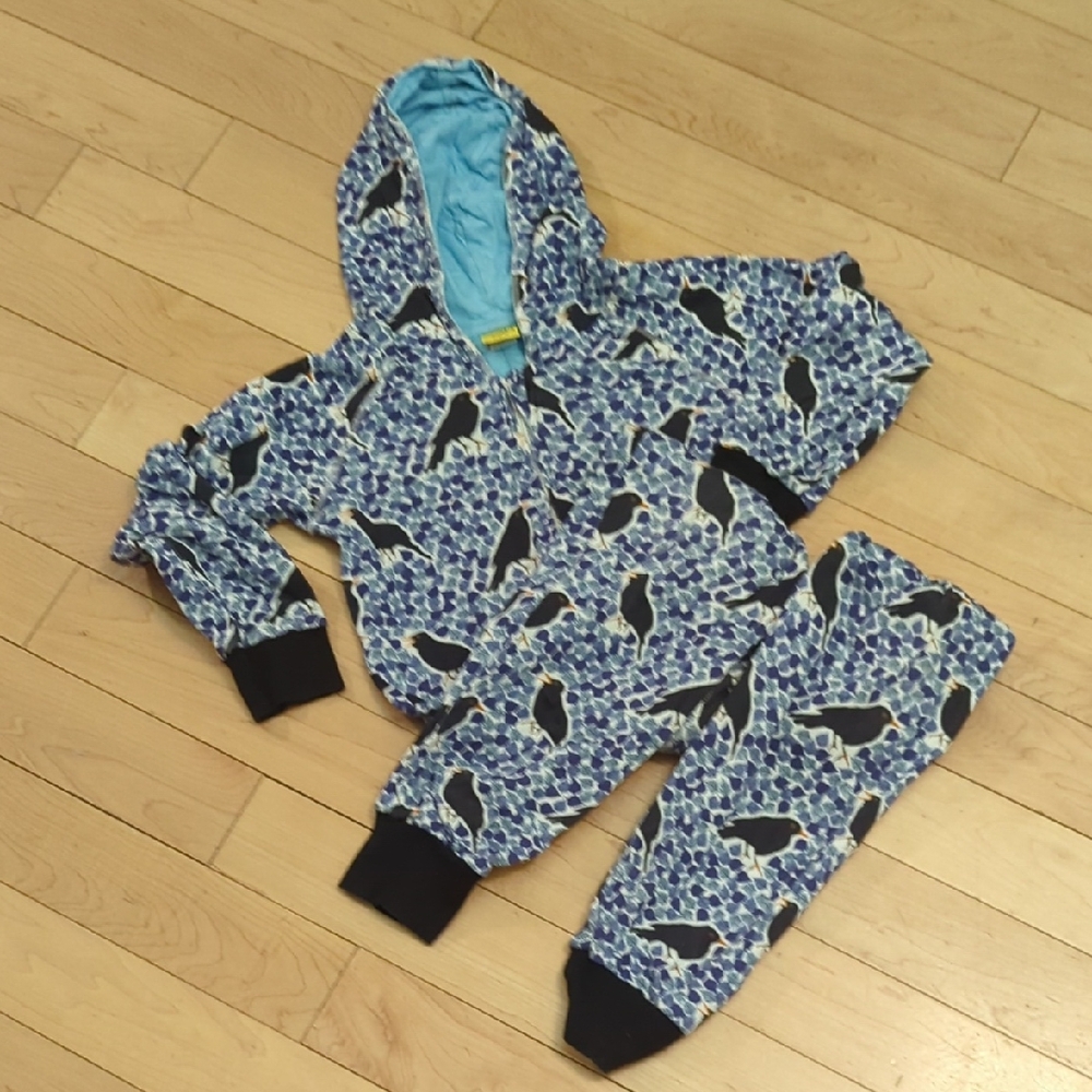 Kids Blue and Black Bird Organic Cotton Hooded Onesie Matching Set - 8 Years
